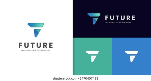 Letter F technology identity logo icon design, arrow forward with f letter graphic concept for brand technology, technology financial logo design