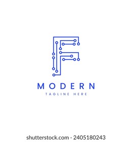 Letter F technology line dot connection logo design vector