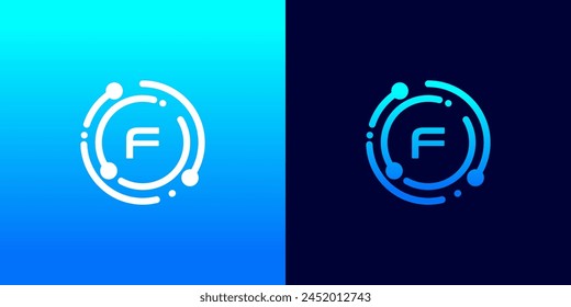 letter F technology logo with connection circle dots for technology,data,internet,computer