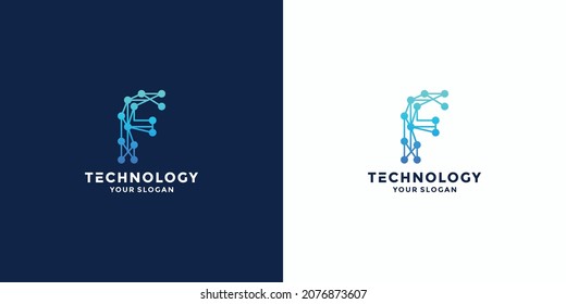 letter F technology logo design inspiration with dot concept