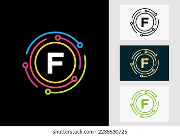 Logo-Design von Letter F-Technologie Logo-Symbol des Netzwerks