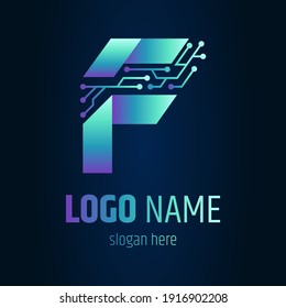 Logo de la tecnología de la letra F, plantilla de logotipo de degradado lista para su uso
