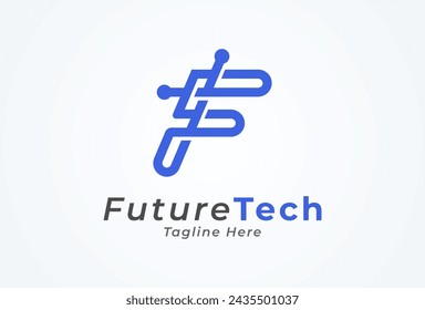 Letter F Technology Logo. letter F with tech style logo design inspiration. Flat Vector Logo Design. vector illustration