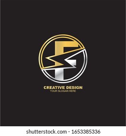 Buchstabe F. Vorlage für kreatives Logo-Design mit Kreis-Symbol-Element. Vektorillustration elegante Gold- und Metallschrift.
