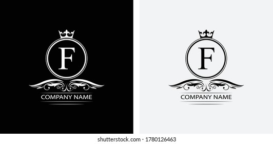 letter F template logo Luxury letter with crown. Monogram alphabet . Beautiful royal initials letter.	
