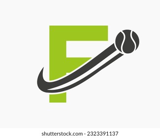 Plantilla de diseño del logotipo del club de tenis de la letra F. Academia Deportiva de Tenis, Logo del Club