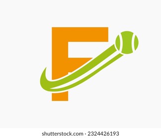 Plantilla de diseño del logotipo del club de tenis de la letra F. Academia Deportiva de Tenis, Logo del Club