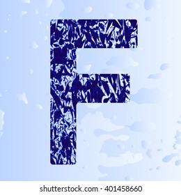  Letter F with  texture. Alphabet  letterhead. 
Curly alphabet letter in blue colour. Vector illustration with isolated  letter F. Letter F.  