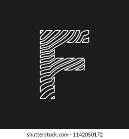 letter F in texture with white lines movement effect on editable black background vector