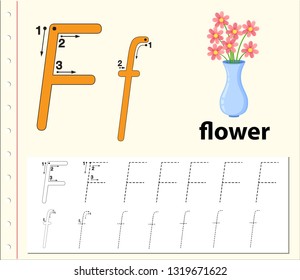 Letter F tracing alphabet worksheets illustration