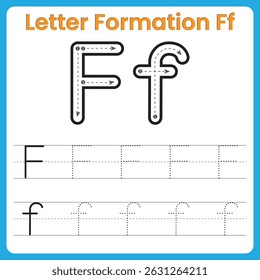 Letter F Tracing Worksheet for Kids – Uppercase and Lowercase Ff Handwriting Practice with Dotted Lines and Stroke Arrows – Preschool Alphabet Learning Printable
