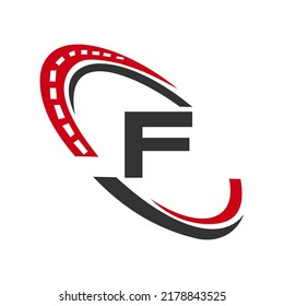 Letter F Transport Sign, Transportation Logo Design Template. Automotive Sport Road Logo Element