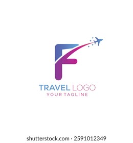 Letter F Travel Logo Design with plane. Icon of F for travel agency logo design.