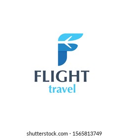 Letter f travel logotype design with plane 