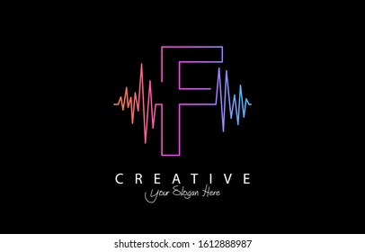 Letter F Trendy Design Logo Concept. Creative Icon Logo with Sound Wave Vector Illustration.