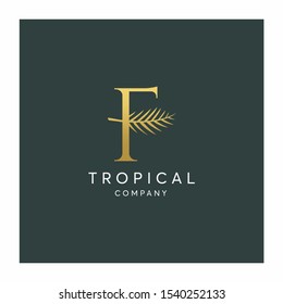 Letter F Tropical Leaf Logo design vector icon