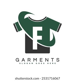 Letter F T-Shirt Logo with round Concept. Alphabet F garments moon face icon design