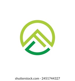 letter f u green mountain circle geometric logo vector  