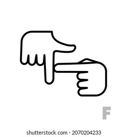 Letter F Universal and handicapped hand alphabet letter. Simple clear linear letter F, hand language. Learning the alphabet, non-verbal deaf-mute communication, expressive gestures vector.