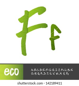 Letter F, Uppercase And Lowercase Variants. Green leaf textured alphabet, vector.