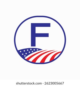 Letter F USA Agriculture Logo Design. Farming Symbol Vector Template