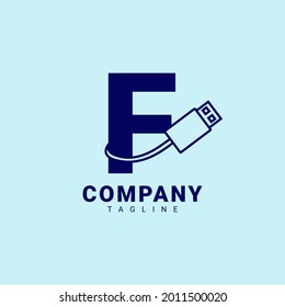 letter F usb clean and professional vector logo design