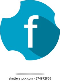 Letter F vector flat icon with long shadow. Blue and white colors