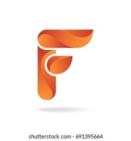 Letter F vector icon with fire design.