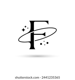 Letter F Vector Logo On Which An Abstract Image Of A Planet