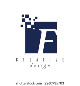 Letter F vector logo symbol in the colorful square with shattered blocks on white background