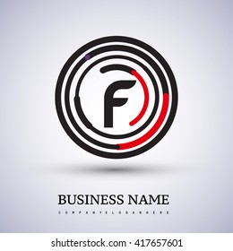 Letter F vector logo symbol in the circle thin line colored black and red. Design for your business or company identity.