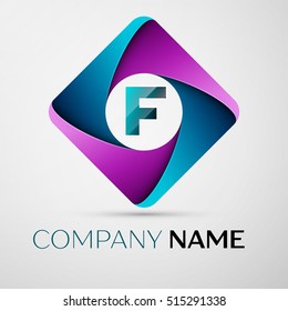 Letter F vector logo symbol in the colorful rhombus. Vector template for your design