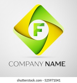 Letter F vector logo symbol in the colorful rhombus. Vector template for your design