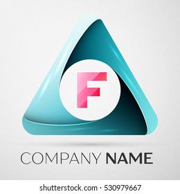 Letter F vector logo symbol in the colorful triangle on grey background. Vector template for your design