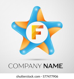 Letter F vector logo symbol in the colorful star on grey background. Vector template for your design