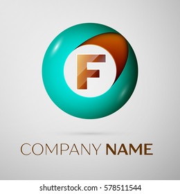 Letter F vector logo symbol in the colorful circle on grey background. Vector template for your design