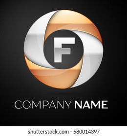 Letter F vector logo symbol in the colorful circle on black background. Vector template for your design