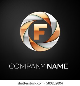 Letter F vector logo symbol in the colorful circle on black background. Vector template for your design