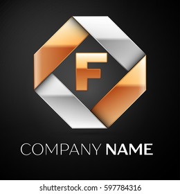 Letter F vector logo symbol in the colorful rhombus on black background. Vector template for your design