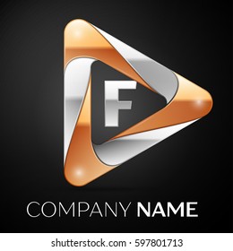 Letter F vector logo symbol in the colorful triangle on black background. Vector template for your design