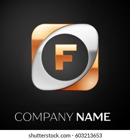 Letter F vector logo symbol in the colorful square on black background. Vector template for your design