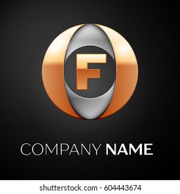 Letter F vector logo symbol in the colorful circle on black background. Vector template for your design