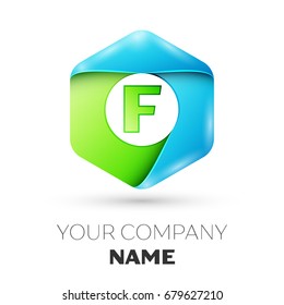 Letter F vector logo symbol in the colorful hexagonal on white background. Vector template for your design