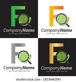 Letter F vector logo template, Colorful Letter F, Creative Letter F logo design template elements, F letter best design, alphabet logo design, searching, magnifier 
