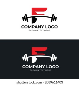 Plantilla de logotipo vectorial de la letra F, letra F con logotipo de barbell en estilo plano moderno, logotipo de fitness