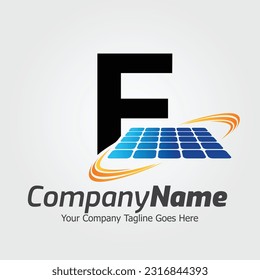 Plantilla de logotipo de vector de letra F, logotipo de letra colorida F, diseño de logotipo de potencia solar, logotipo de panel solar, energía renovable, marca de energía solar