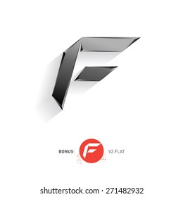 Letter F, Vector metal font Including flat version. Elegant Template for company logo. Metallic Design element or icon.