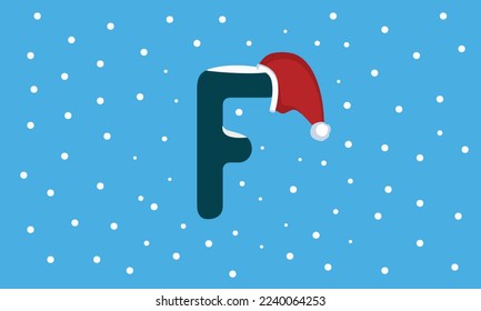Letter f vector with santa hat on blue background