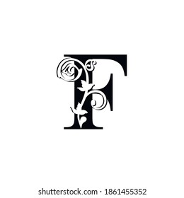 letter F. Vintage black flower ornament initial letters.  Alphabet. Logo vector 