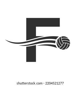 Letter F Volleyball Logo Design For Volley Ball Club Symbol Vector Template. Volleyball Sign Template